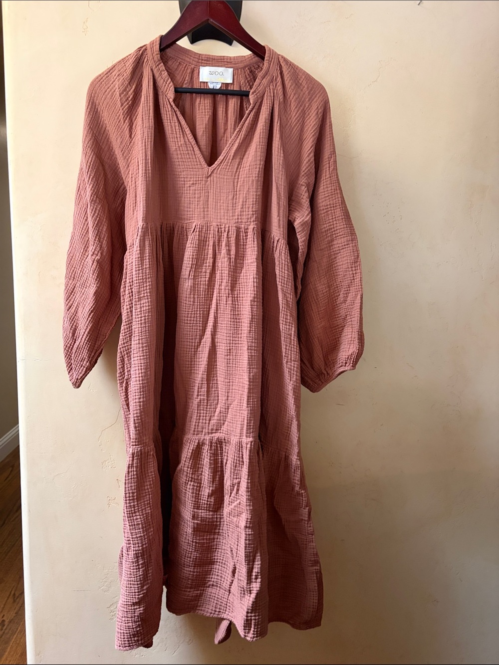 Sz XL Woo. Sienna Brown Long-Sleeve Gauzy Dress